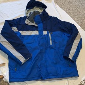 COLUMBIA XCO INTERCHANGE coat 2 layers very warm with a hood size XXL BLUE GRAY